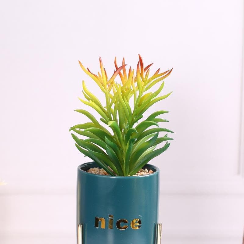 Faux Euphorbia In Blue Pot With Tripod - 28.5 cms media 4