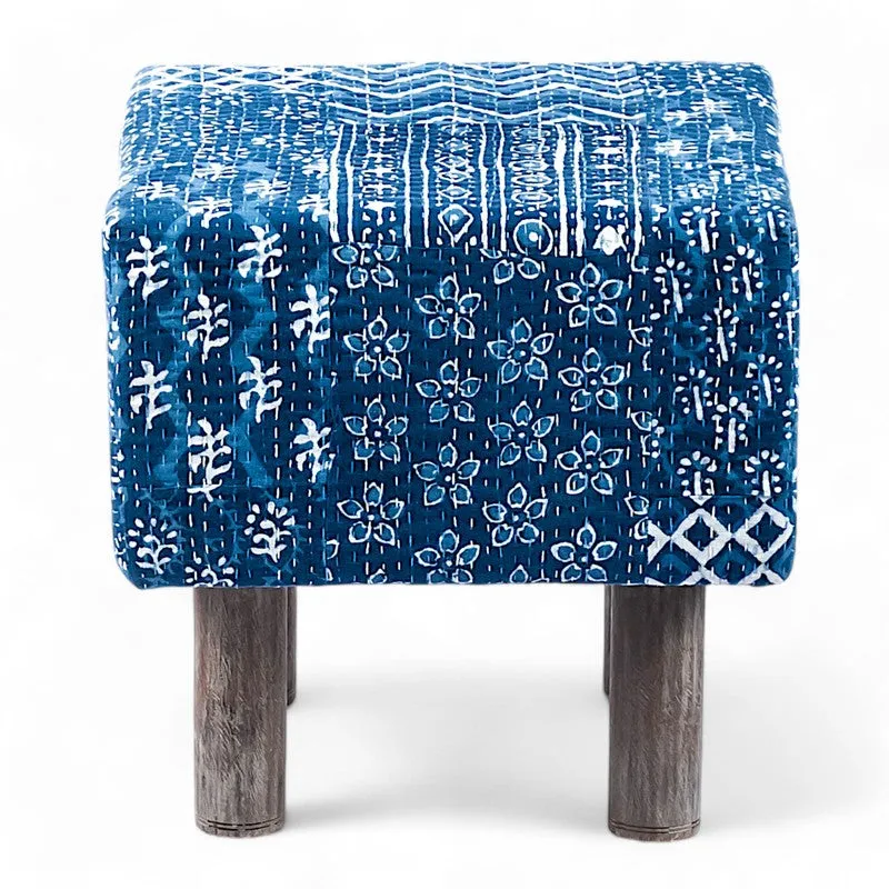 Urixon Acacia Wooden Ottomans - Blue media 4