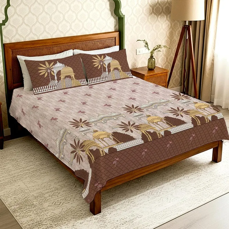 Urban Space Heritage Touch Fitted Cotton Bedsheet (Brown) - 300 TC media 1