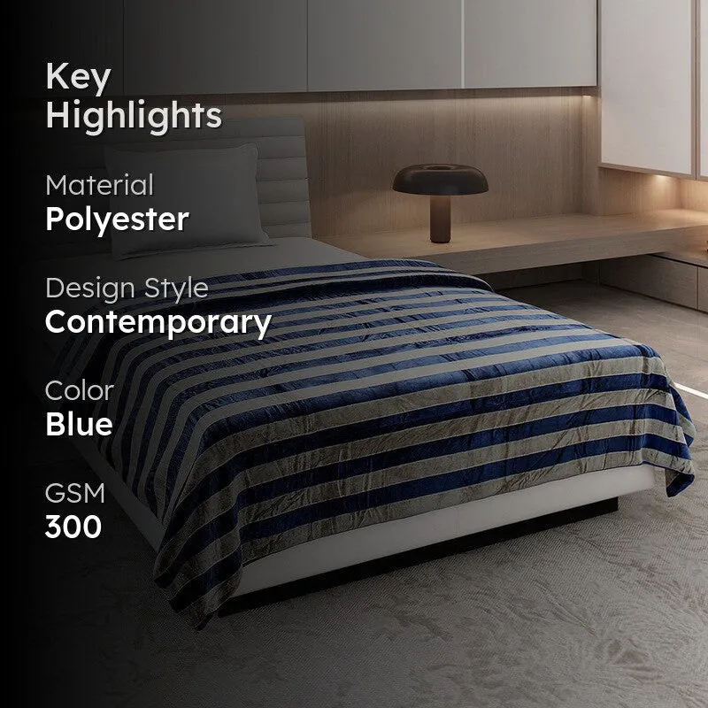 Monte Carlo Strivon Bold Stripes Polyester Blanket (Navy Blue) - 300 GSM media 2