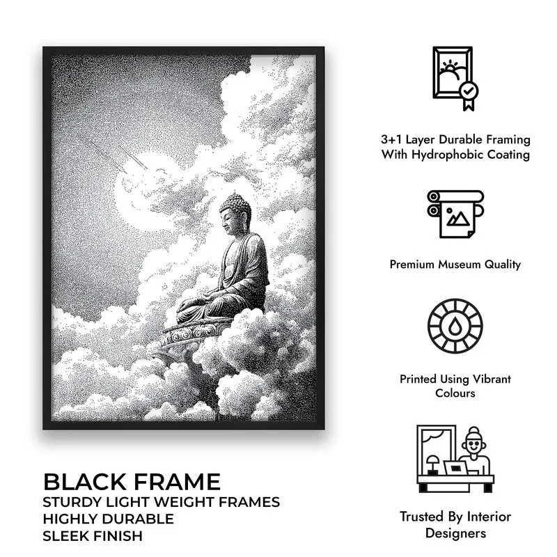 Buddha In Clouded Serenity II Wall Painting With Black Frame media 9