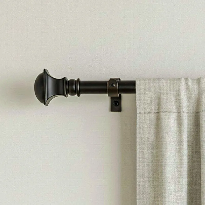 Cubera Extendable 1" Single Curtain Rod With Round Finial & Brackets media 1