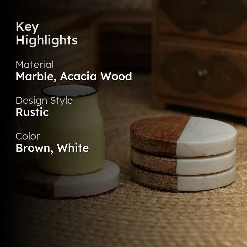 Torvic Boho Marble & Acacia Wood Coaster - Set Of Four media 2