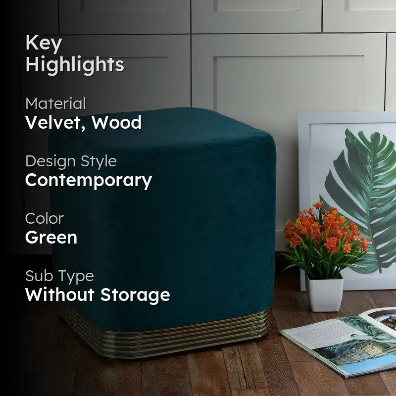 Aureum Solid Velvet Pouffe - Teal media 2
