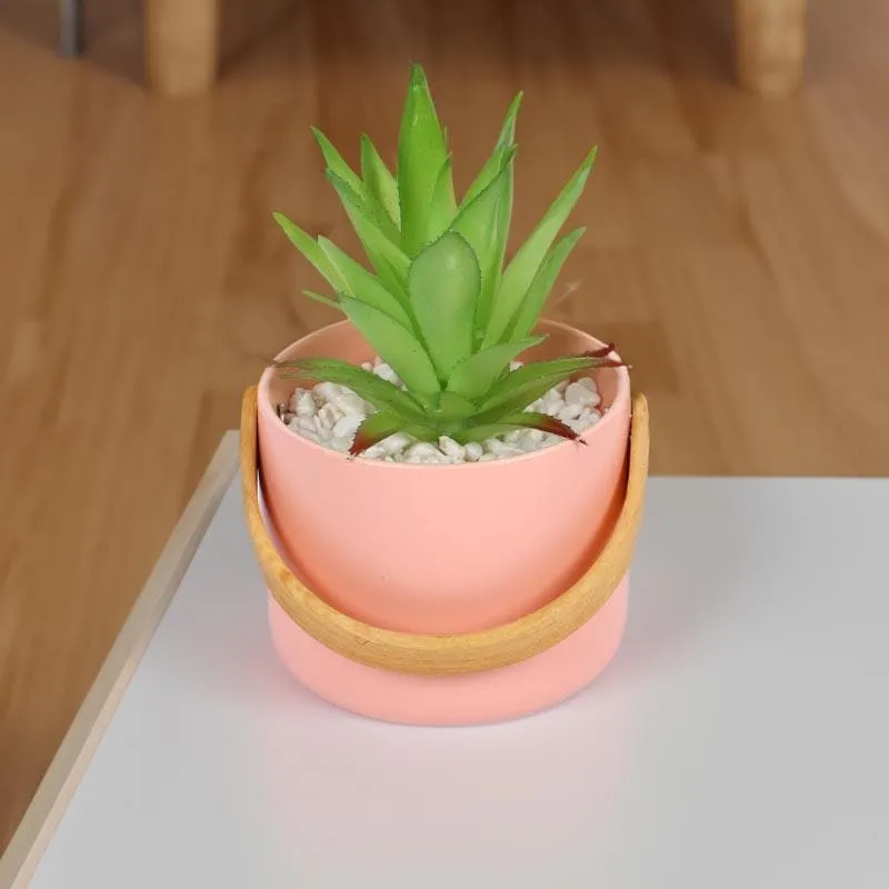 Faux Succulent In Bucket Pot (16.5 cms) - Pink media 1