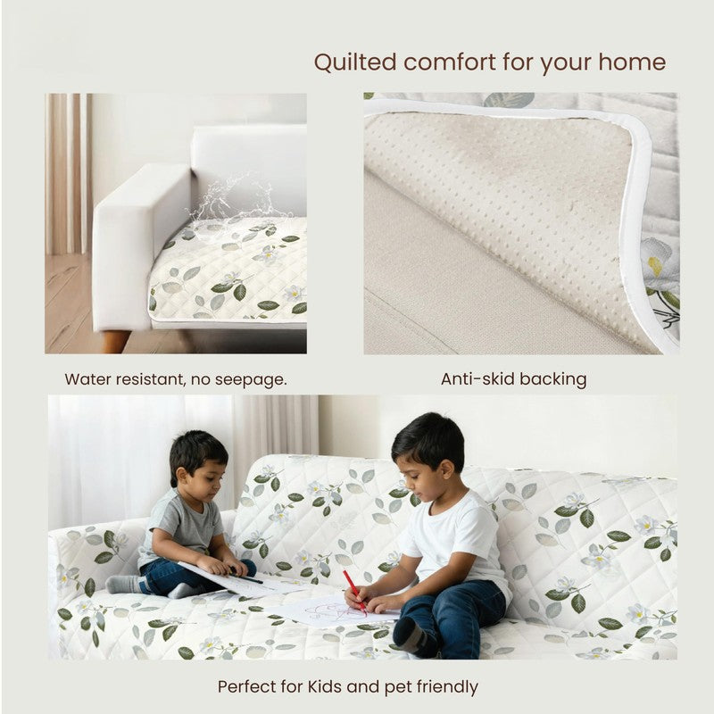 Urban Space Leafy Bliss Sofa Cover - White & Green media 6
