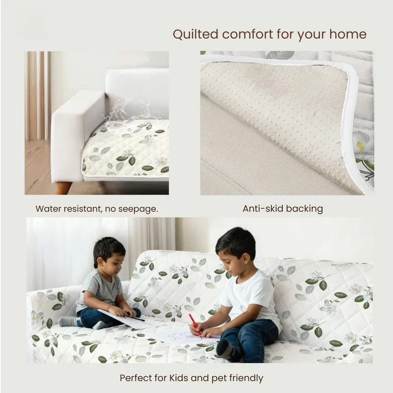 Urban Space Leafy Bliss Sofa Cover - White & Green - 6