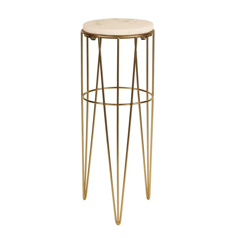 Marble Top Aluminum Side Table (Gold) - Small media 3