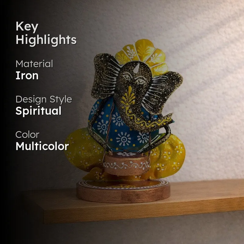 Ganesh Playing Damru Iron Handcrafted Idol media 2