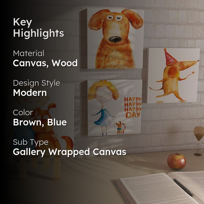 Kids And Doggo Canvas Wall Art - Set Of Four media 2