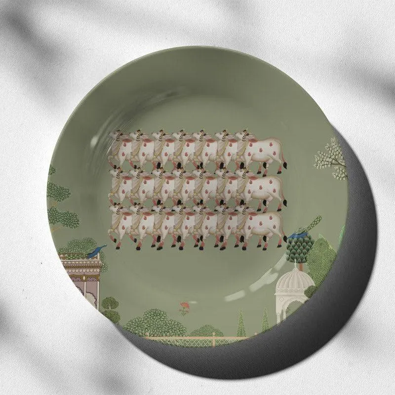 Pichwai Art Wall Plate - Olive media 3