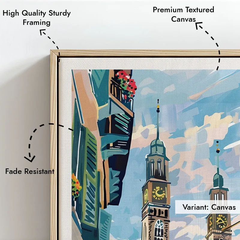 Vintage Quebec City Framed Canvas Archival Canvas Wall Painting - Natural Brown Frame media 6