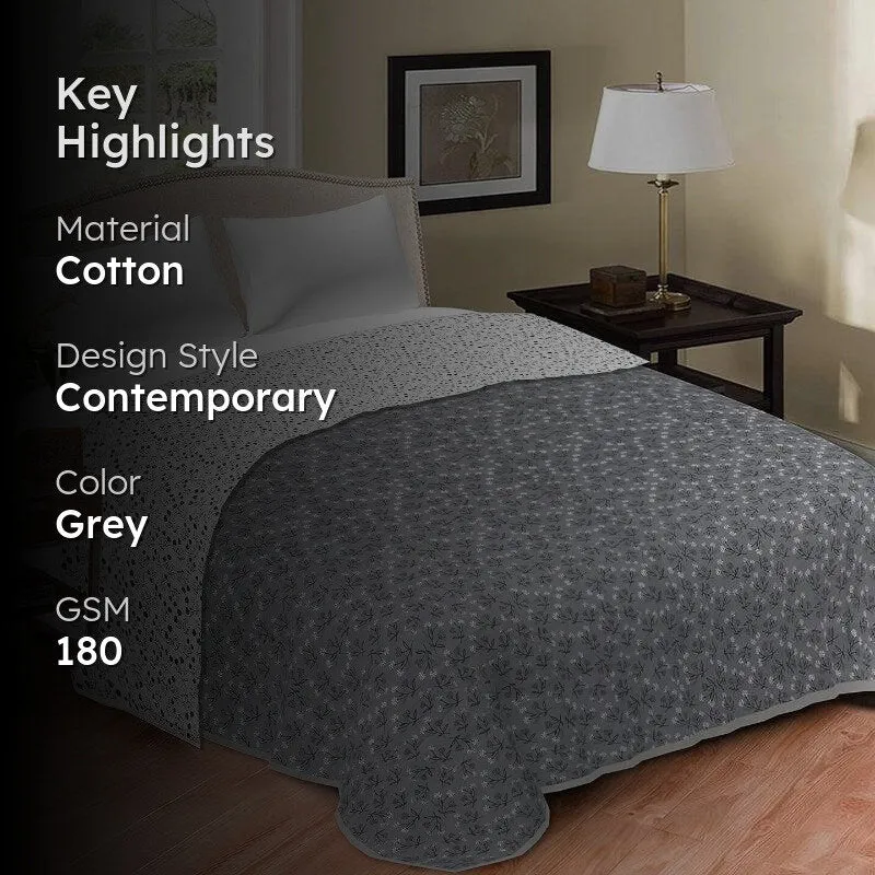 Loka Floral Reversible Cotton Dohar (Grey) - 180 GSM media 2