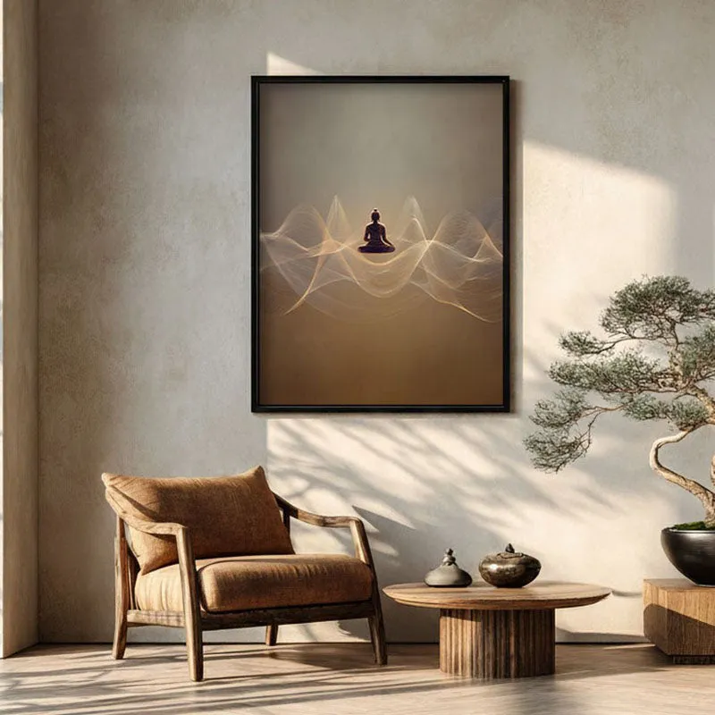Buddha In Tranquil Harmony II Archival Paper Wall Painting With Black Frame media 1