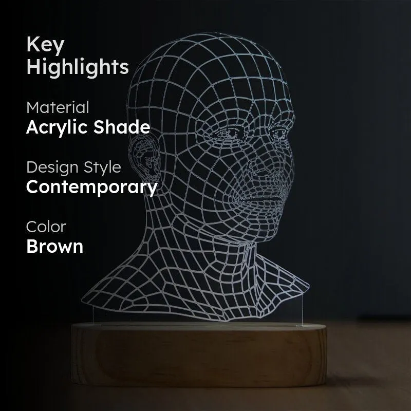 Human Face Luminance LED Acrylic Table Lamp - Brown media 2
