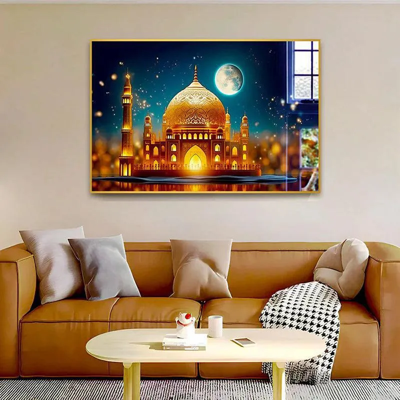 Moonlit Mughal Radiance Modern Canvas Wall Art With Frame - Gold media 1