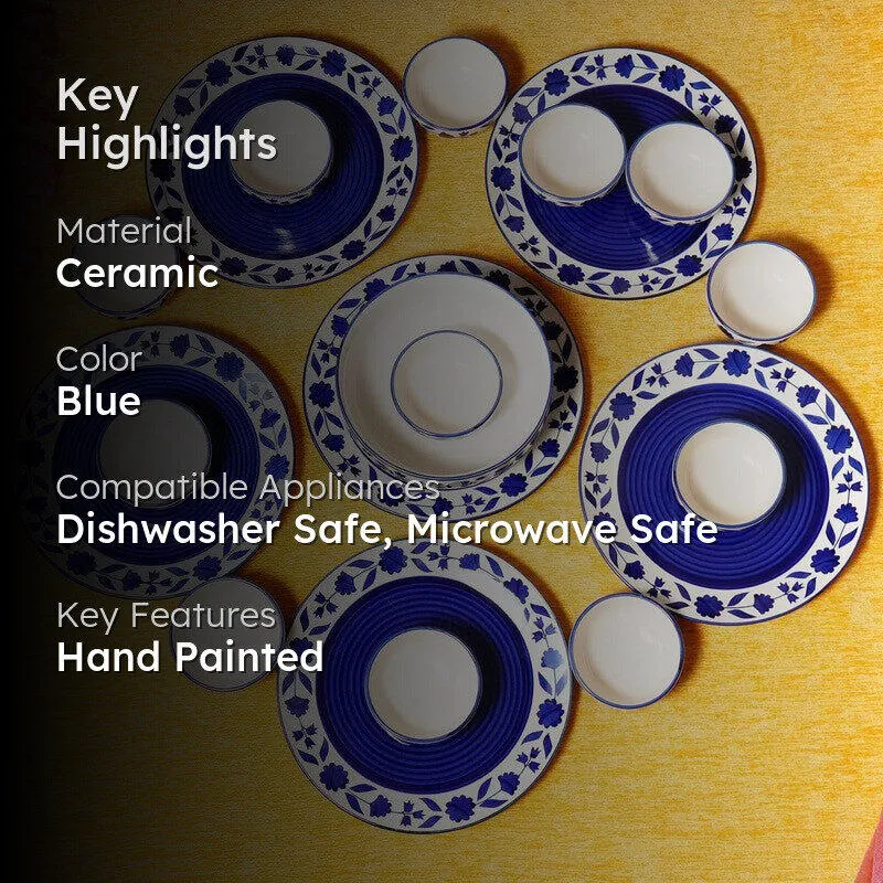 Clayora Seno Ceramic Dinner Set (Blue) - 19 Piece Set media 2