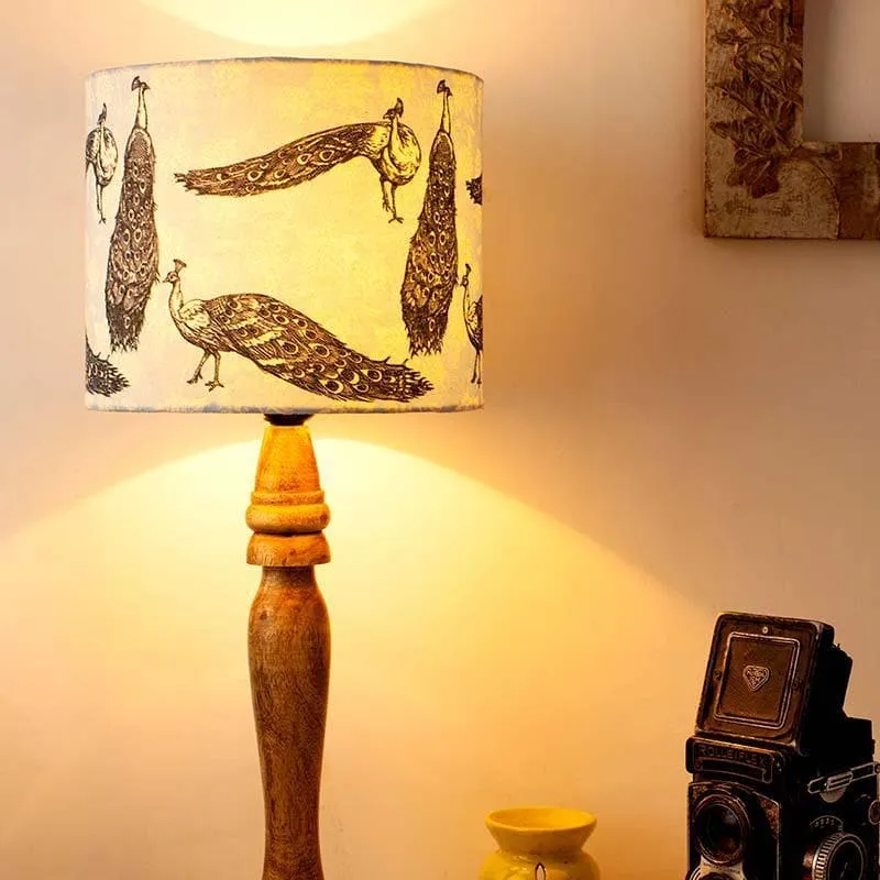 Prancing Peacocks Fabric Table Lamp - Multicolor media 1
