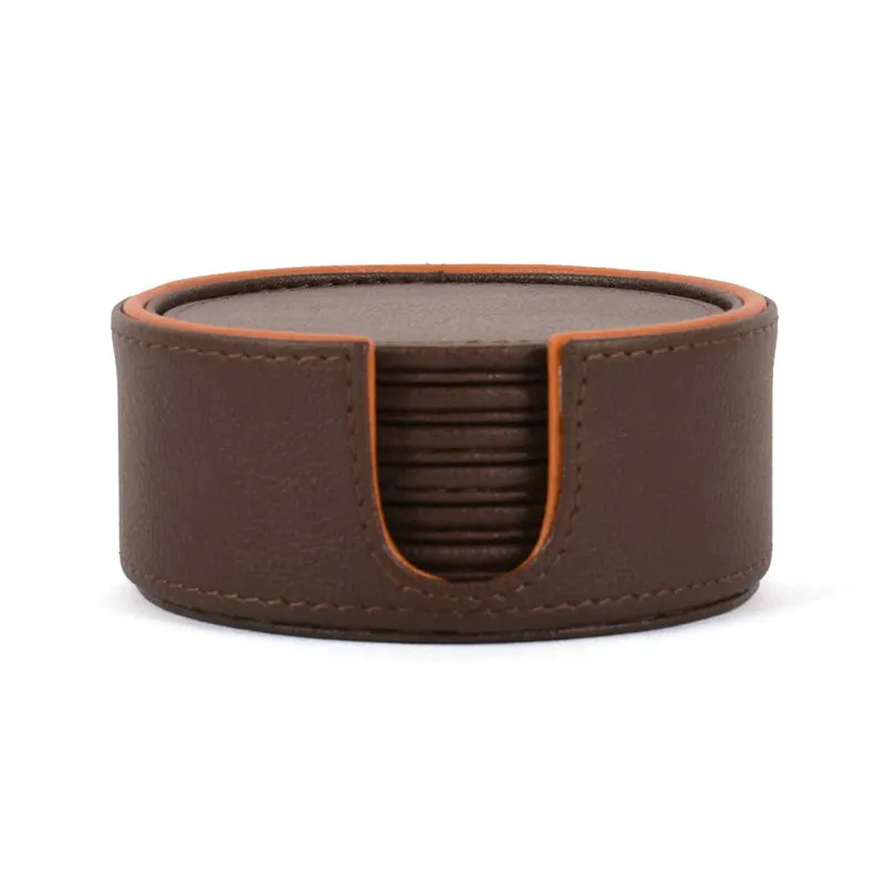 Tisca Faux Leather Coaster (Brown) - Seven Piece Set media 6