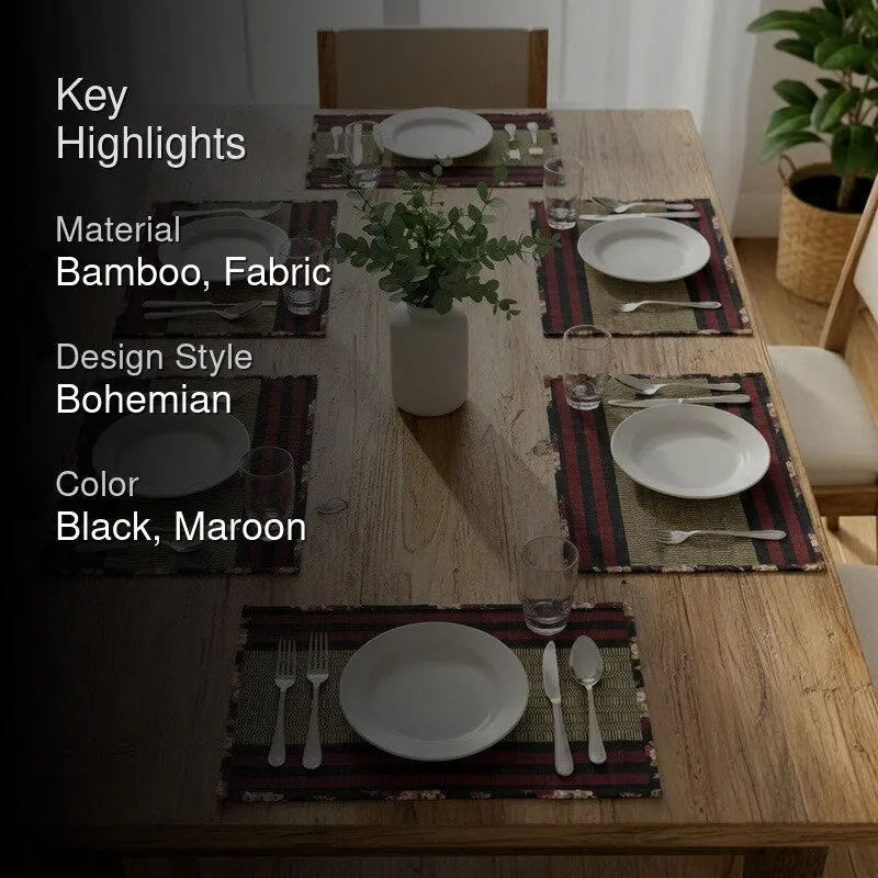Dining Flow Bamboo Table Mats (Black,Maroon) - Set of Six media 2