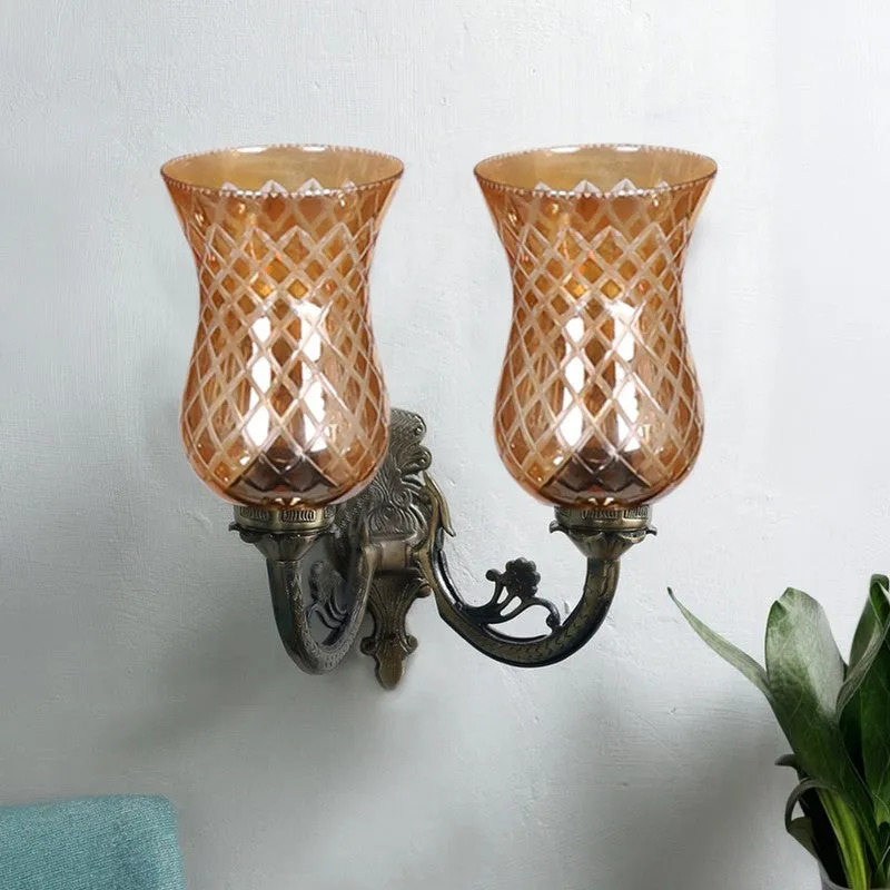 Honey Glow Dual Amber Antique Base Glass Wall Lamp media 4