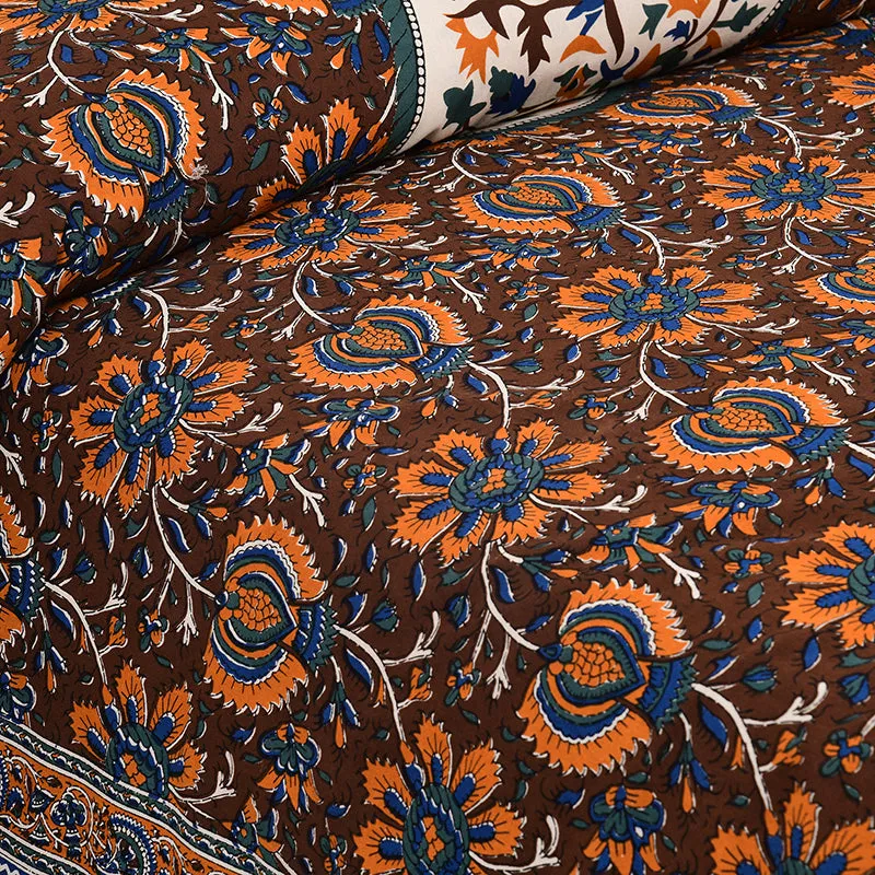 Apreetha Ethnic Cotton Bedsheet (Brown) - 160 TC media 3