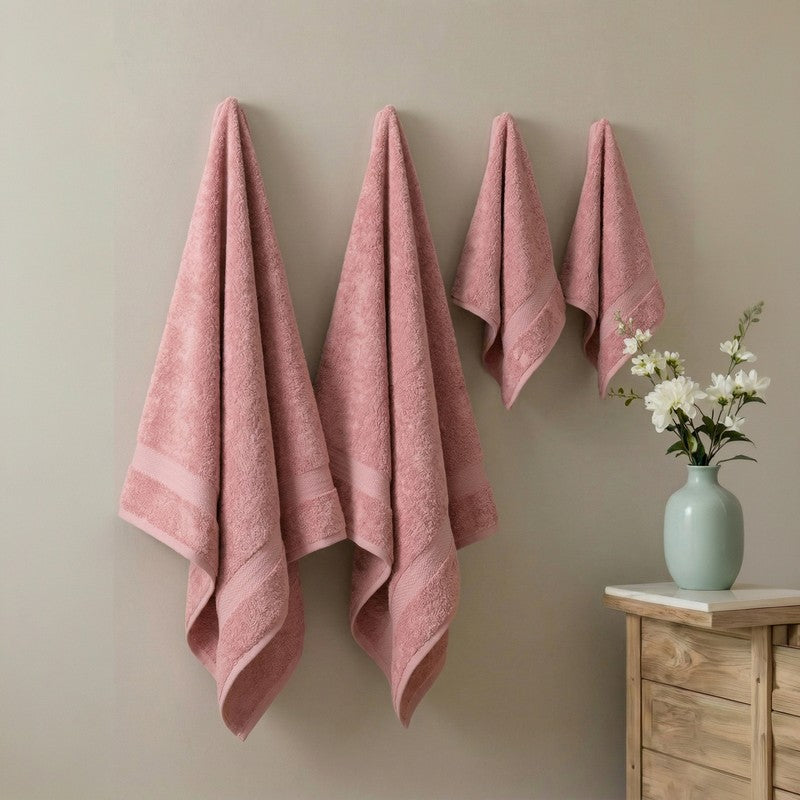 Monte Carlo Soft Hush Pure Cotton Towel Sets (Light Pink) - Set of Four - Bundles