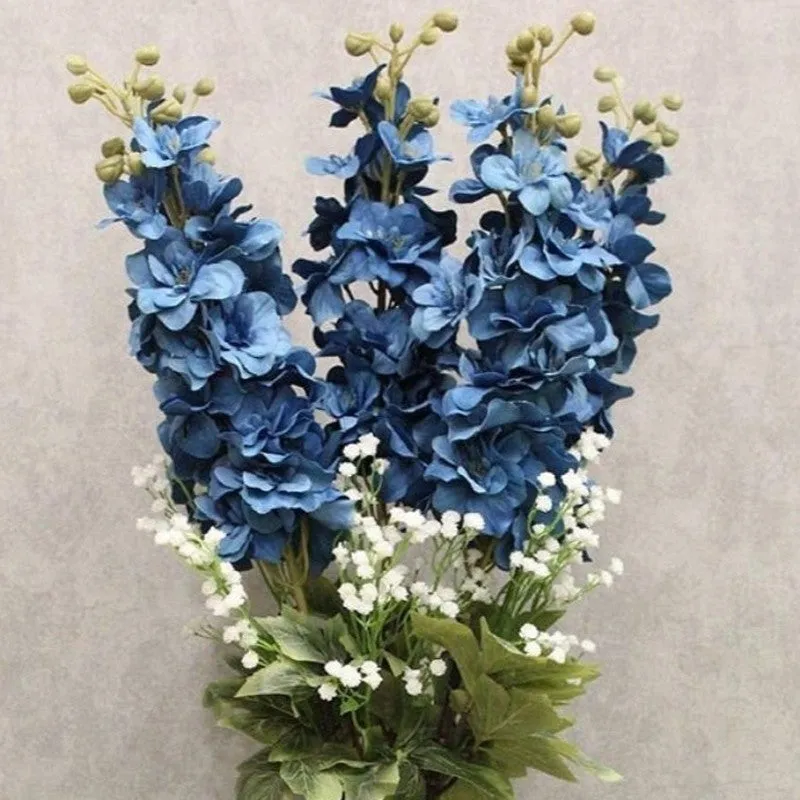 Real Look Artificial Delphinium Flower Stick (Blue) - Set of Three media 5