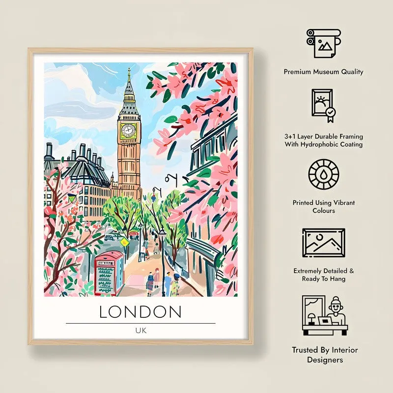 Vintage London Framed Canvas Archival Canvas Wall Painting - Natural Brown Frame media 8