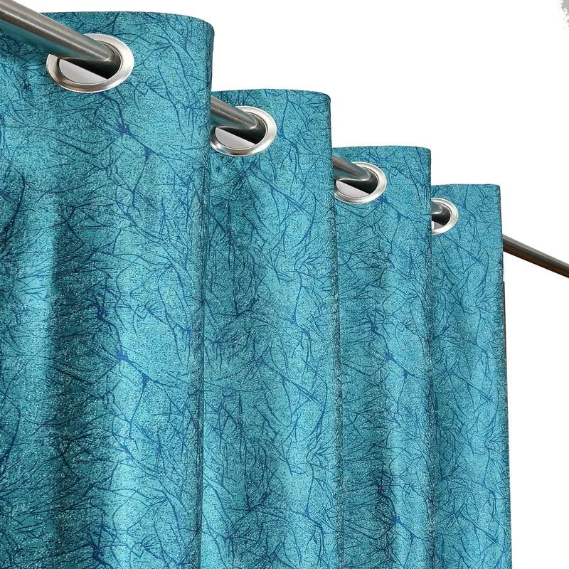Soft Fall Printed Curtains (Blue) - Set Of Two media 3