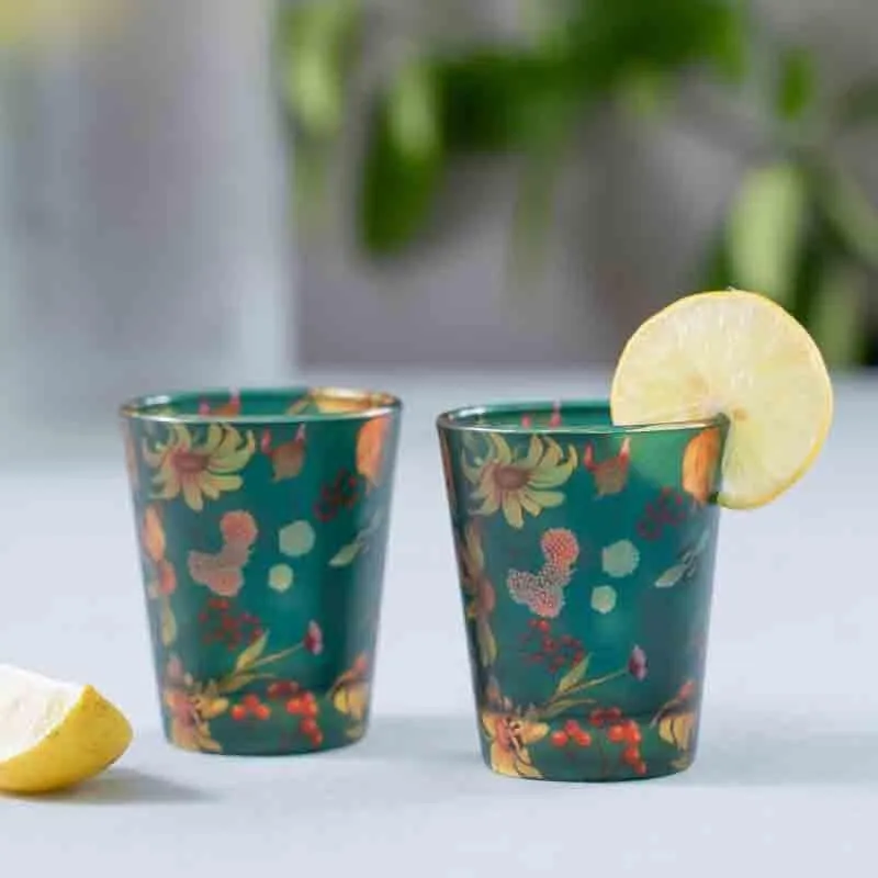 Floral Bliss Green Shot Glass (30 ml ) - Set Of Two media 1