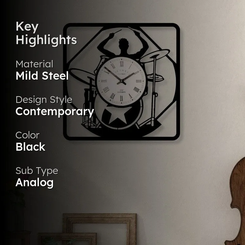 EchoWave Steel Analog Wall Clock - Black media 2