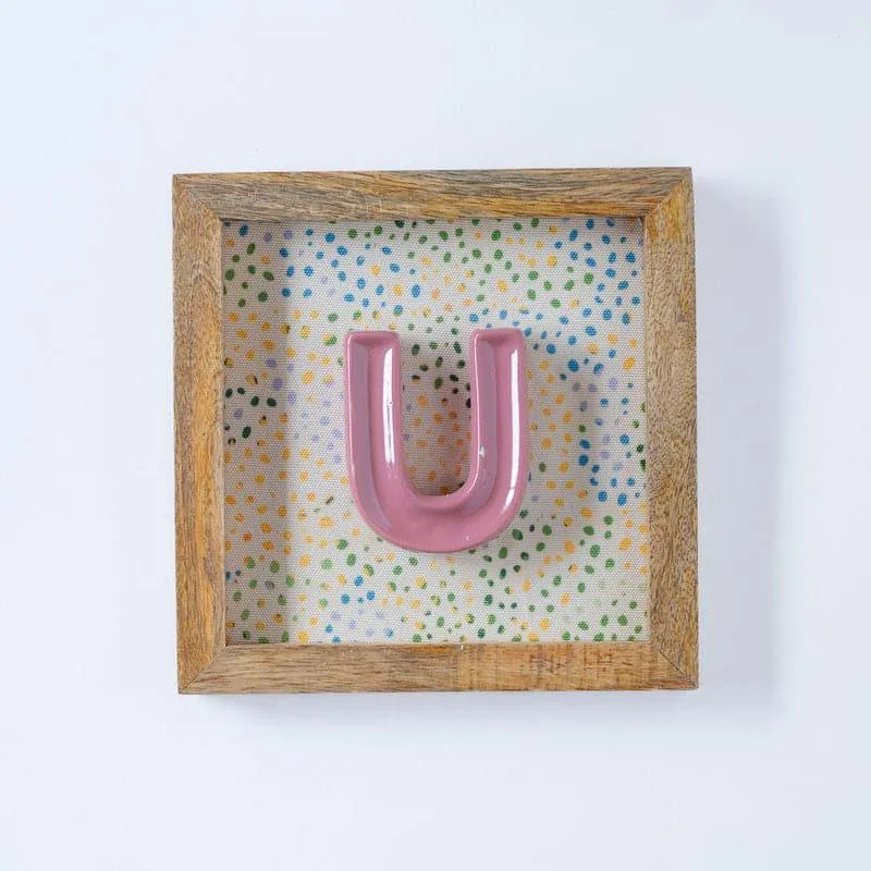 (U) Mini Mottled Mono Ceramic & Wooden Wall Accent - Pink media 1