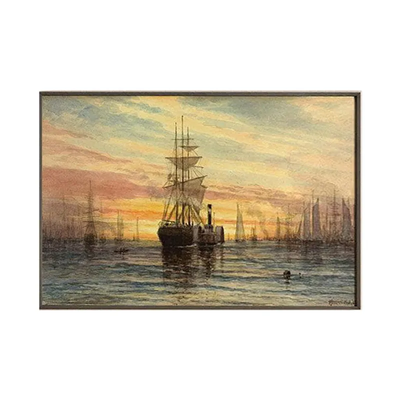 Harbor Scene Wall Painting - Black Frame media 6