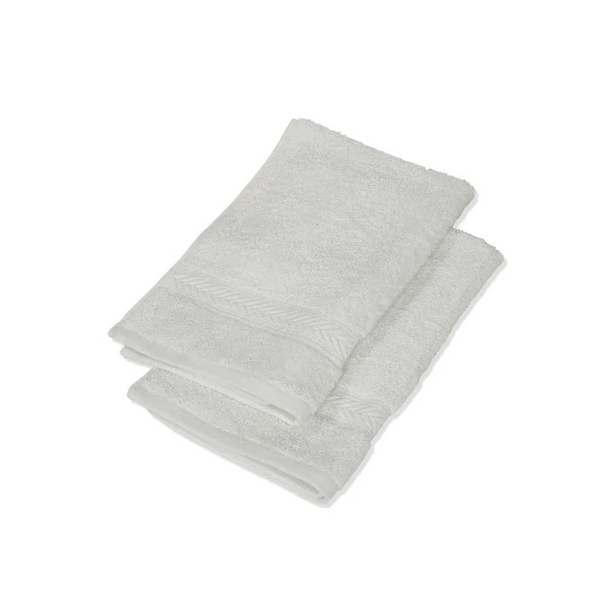 Two folded white towels stacked to show the soft textured finish