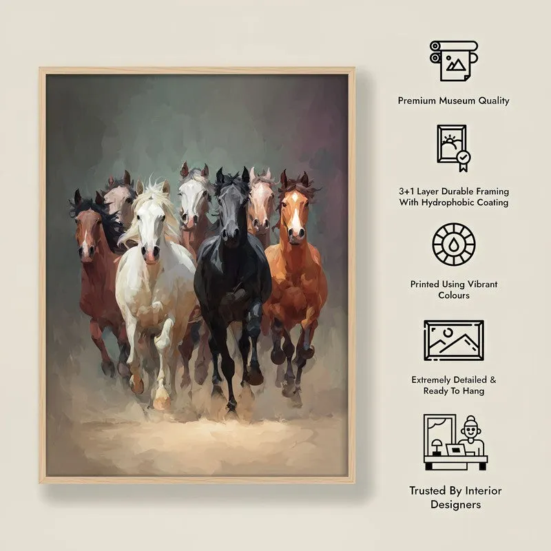 Gallop of Freedom Horse Archival Paper Wall Painting With Brown Frame media 10
