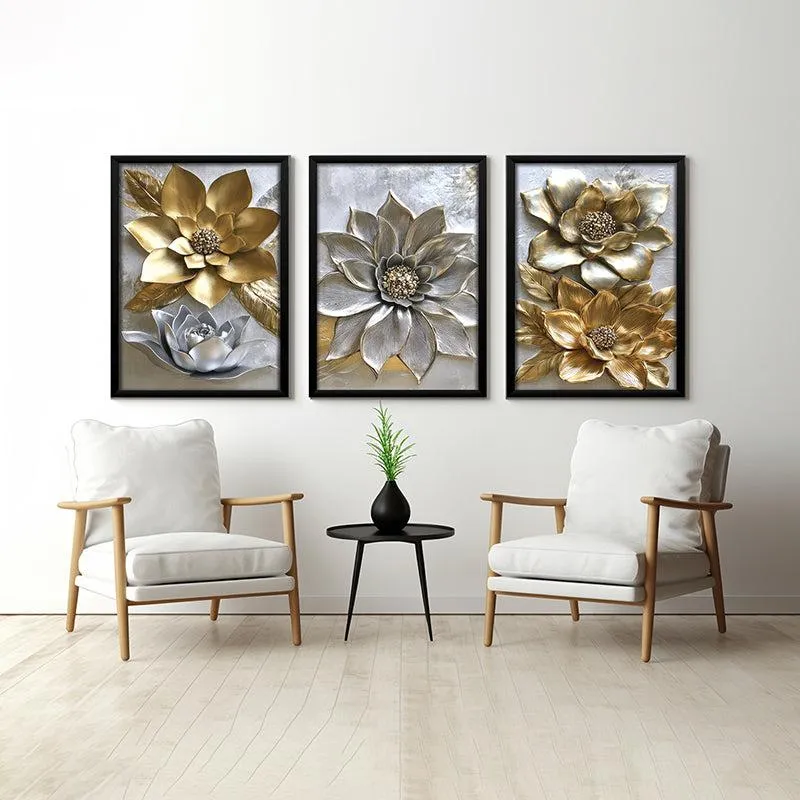 Moonlit Petals Wall Art With Frame - Set Of Three media 1