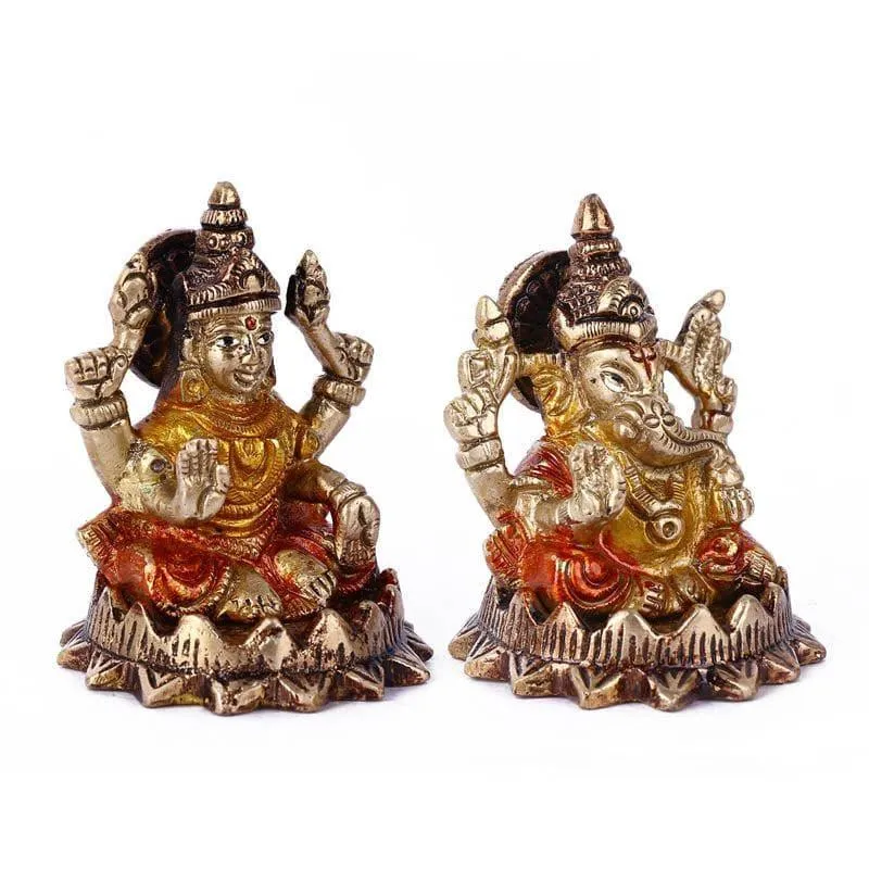 Devotional Lakshmi Ganesha Brass Idol media 5