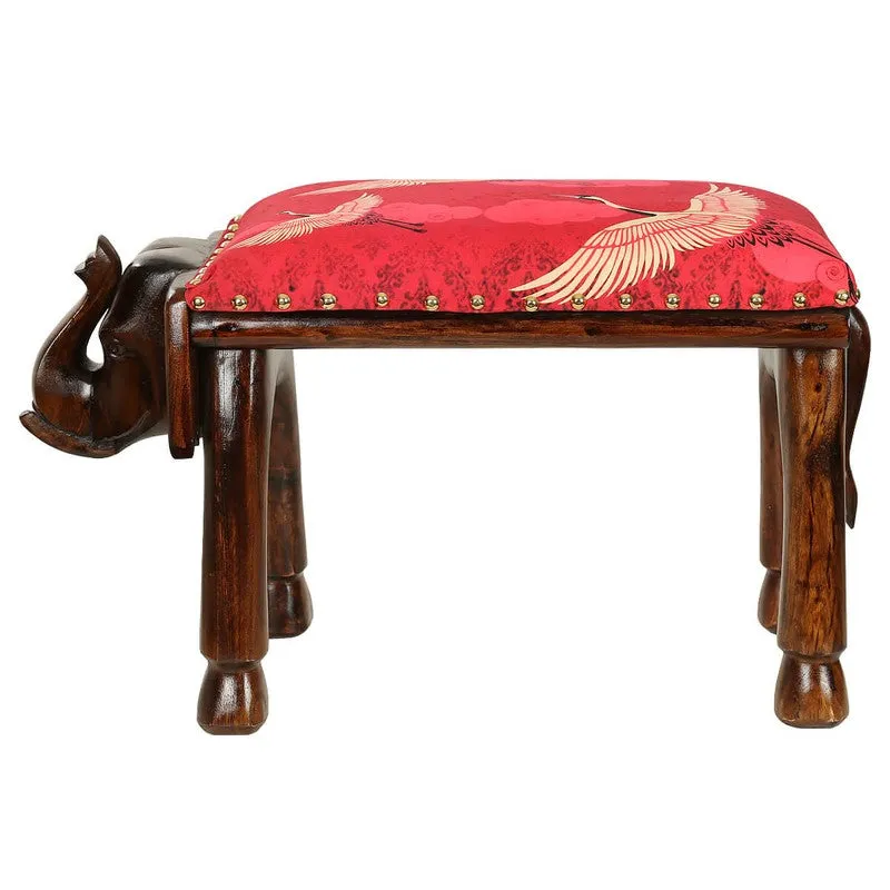 India Circus Acacia Wood Cranes Elephant Pouffe media 3