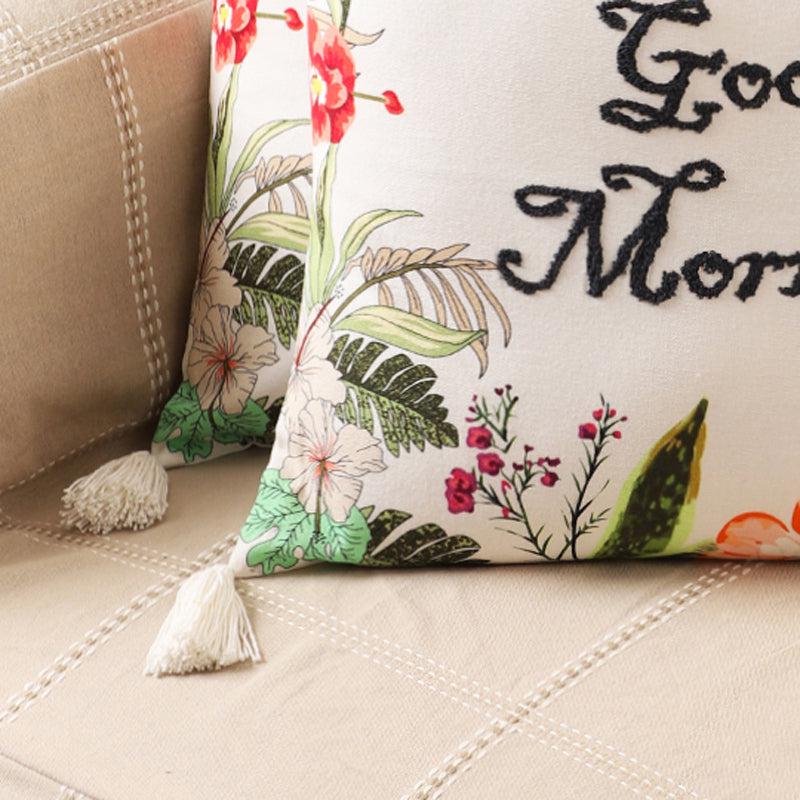 Poppy Plush "Good Morning" Embroidered Cotton Cushion Cover - Set Of Two media 5