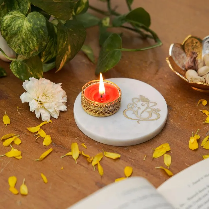 Ganesha Tealight Candle Holder With Marble Base media 3