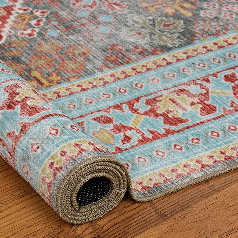 Rolled corner of the carpet showing surface pattern and edge finish