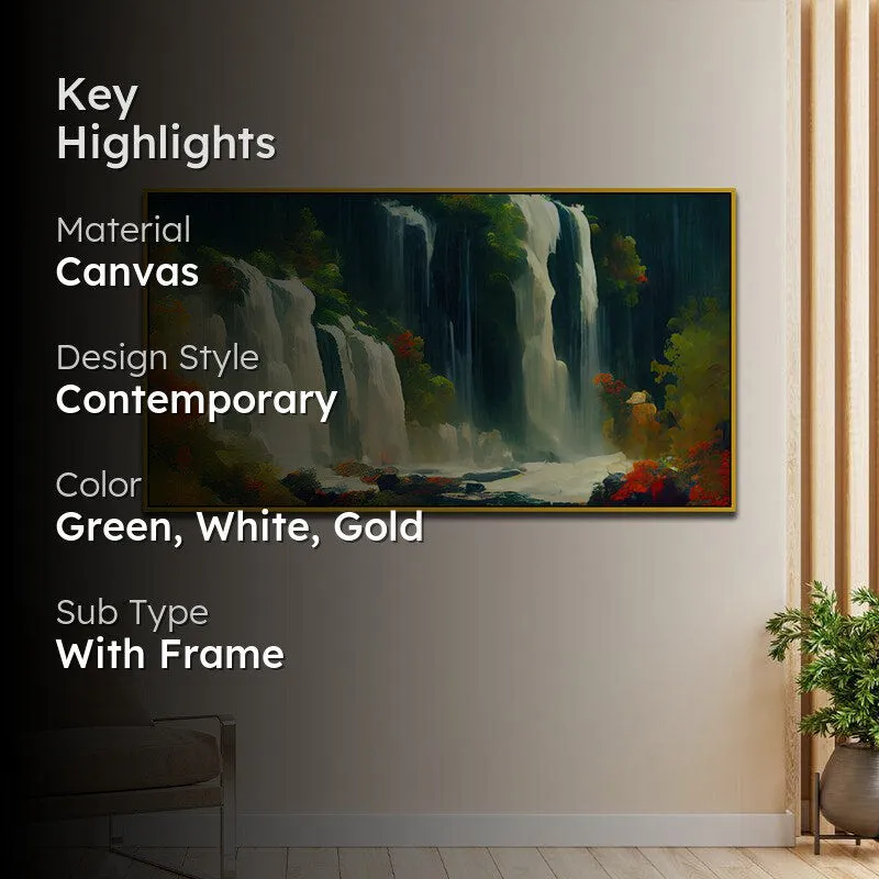 Ephemeral Waterfall Canvas Wall Painting With Frame - Gold media 2