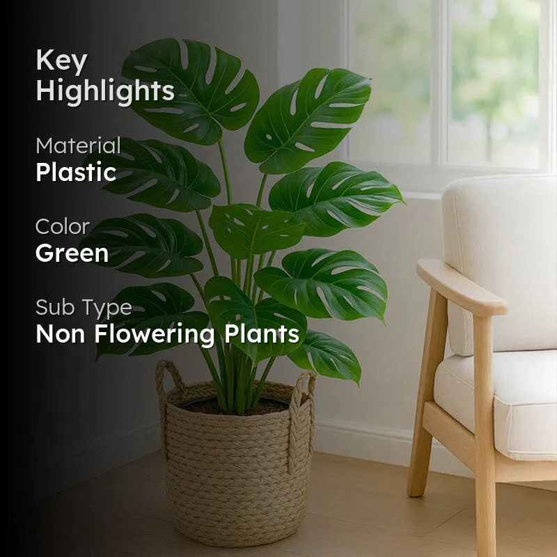 Faux Green Monstera Plant Stick - 2.13 ft media 2