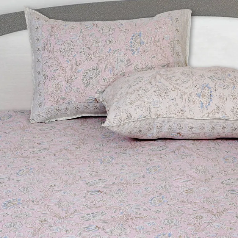 Samuna Floral Cotton Bedsheet (Pink) - 144 TC media 4