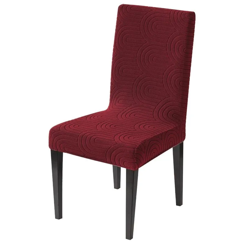 Maroon chair cover shown on a single dining chair against a white background