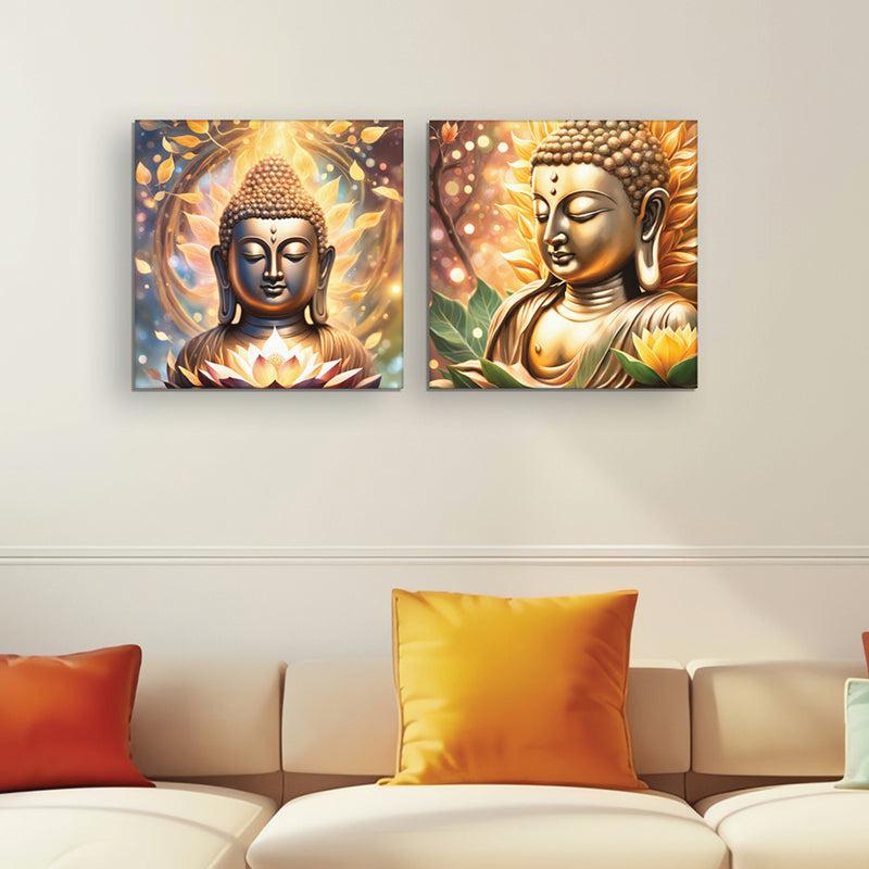 Aura Of Enlightenment Buddha Canvas Wall Painting - Set Of Two