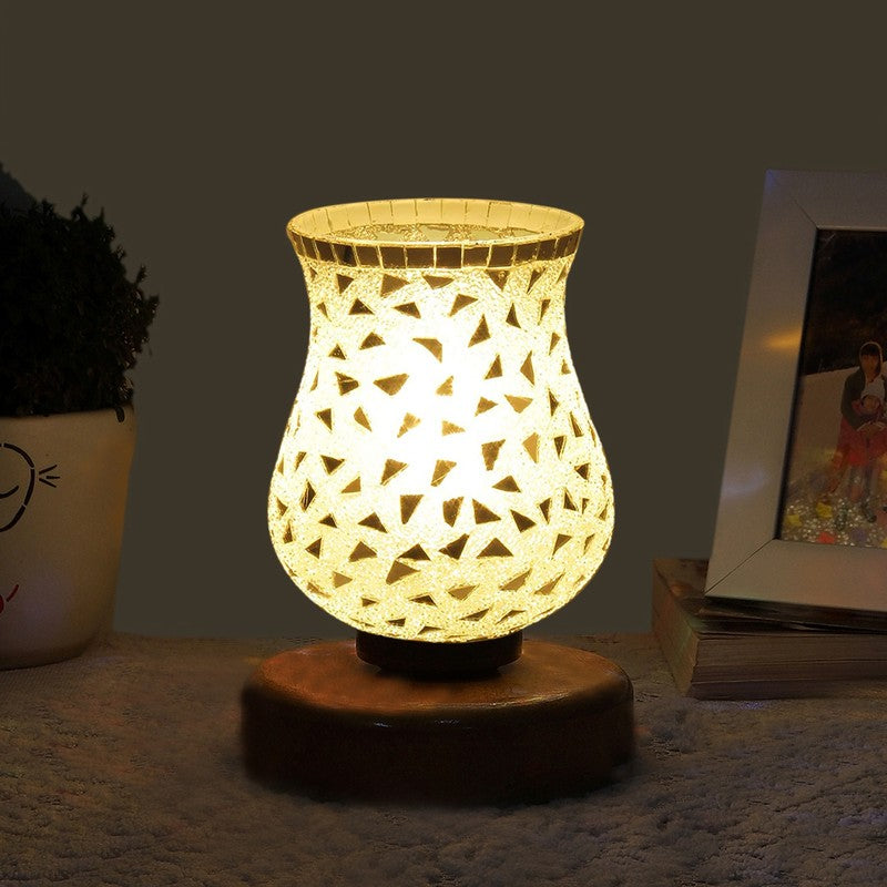 Aurevo Mosaic Glass Table Lamp With Wooden Base - Multicolor