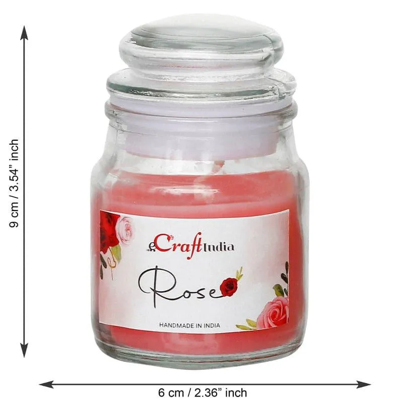 Pink rose jar candle in a clear glass jar