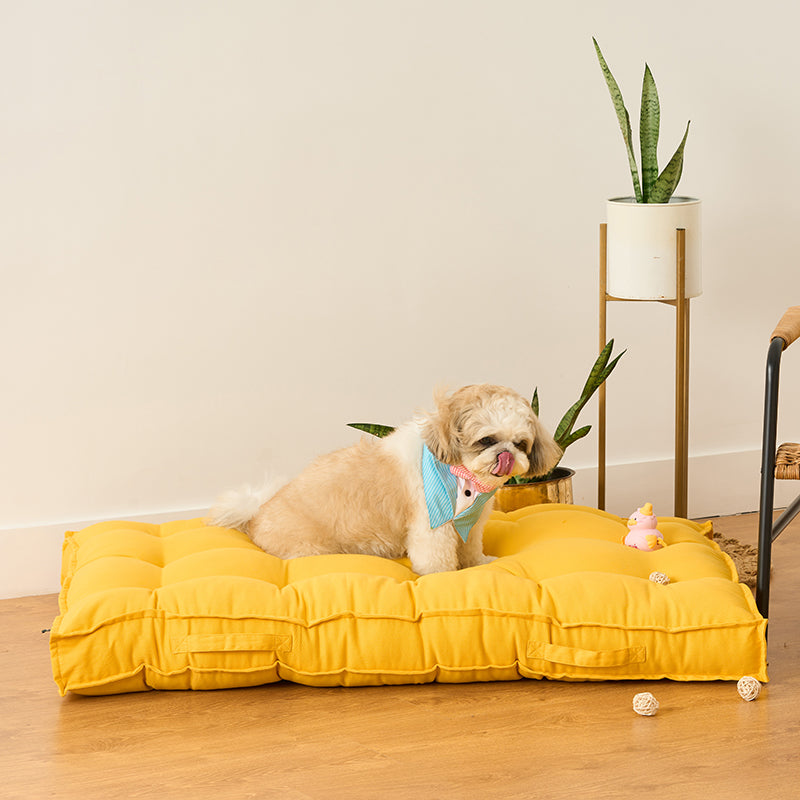 Pawdium Solid Cotton Floor Cushion - Mustard Yellow